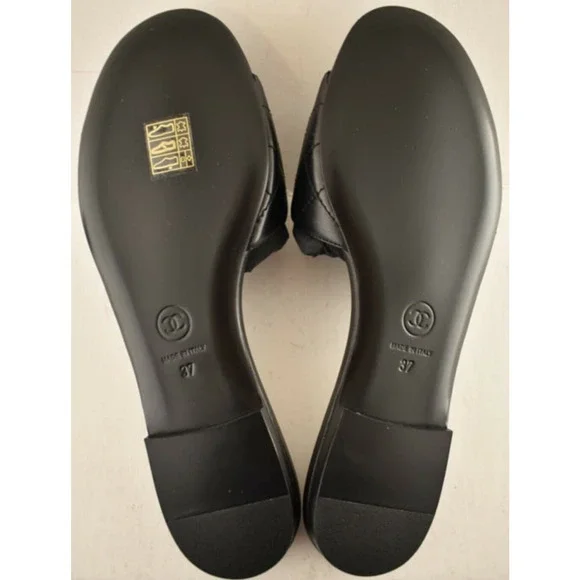 Chanel REV Black Turnlock Quilted Gold CC Logo Mules Slide Sandal Flop Flat 37 - Picture 12 of 12